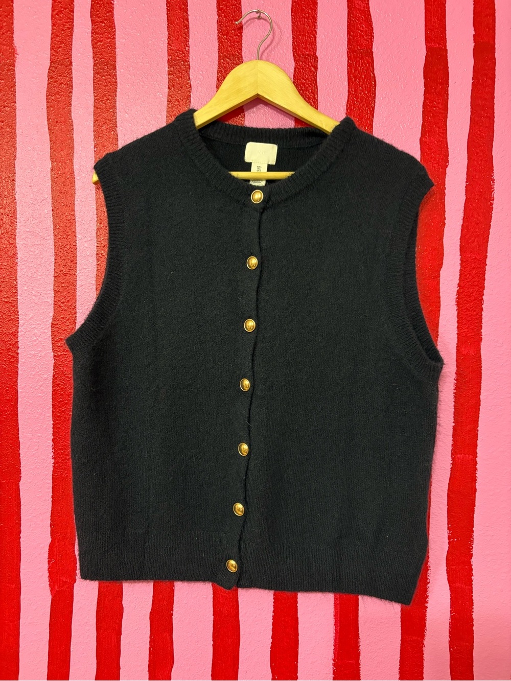 H&M Black Sleeveless Knit Cardigan Vest with Gold Buttons